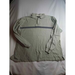 J. Riggins Sportswear Mens XL Green Long Sleeve Polo Shirt Cotton Pique Stripe